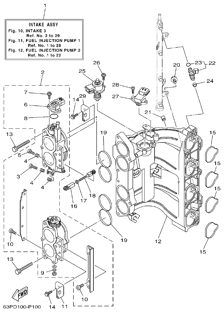 Yamaha F150DET, FL150DET INTAKE 3 parts diagram